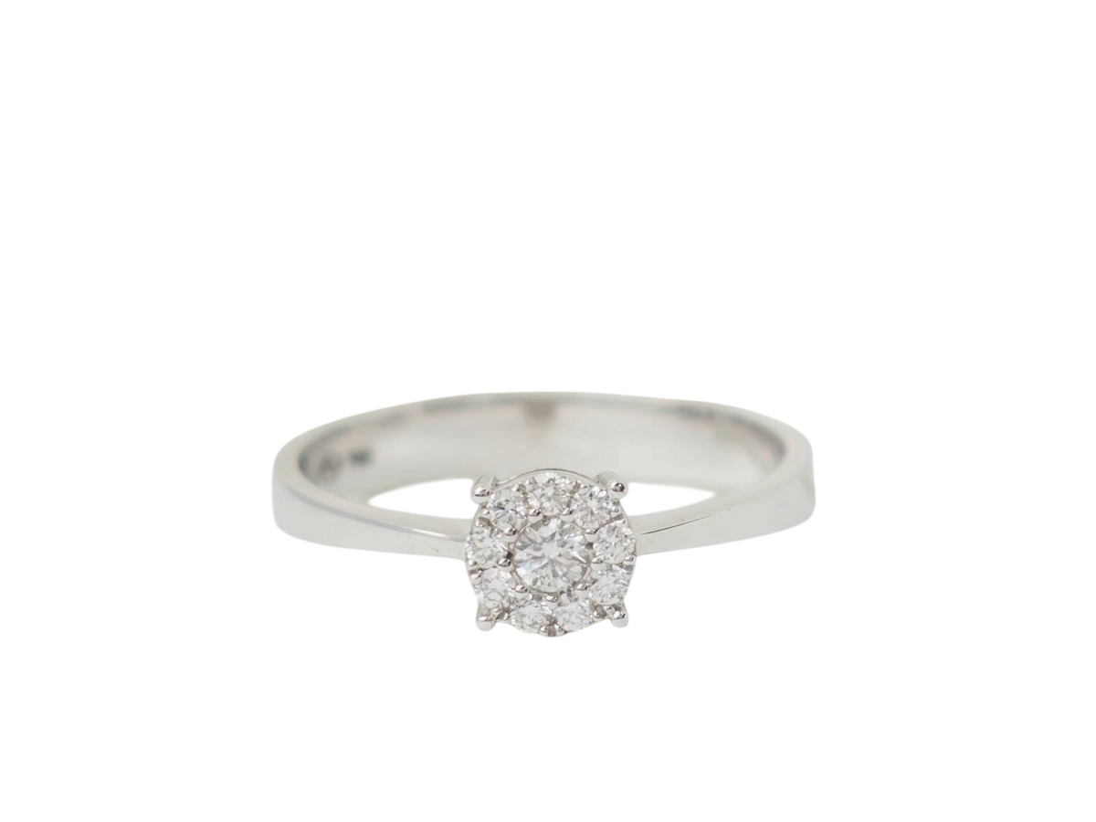 Bague solitaire L'Aurore en or blanc 18 carats sertie de diamants 0.16ct avec un design élégant et raffiné