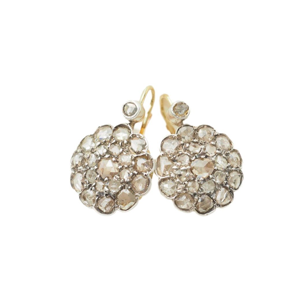Boucles d'oreilles Napoléon III en or argent et diamants taille rose