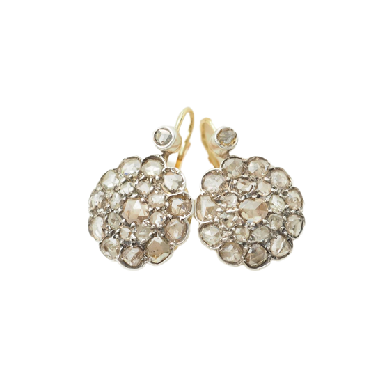 Boucles d'oreilles Napoléon III en or argent et diamants taille rose