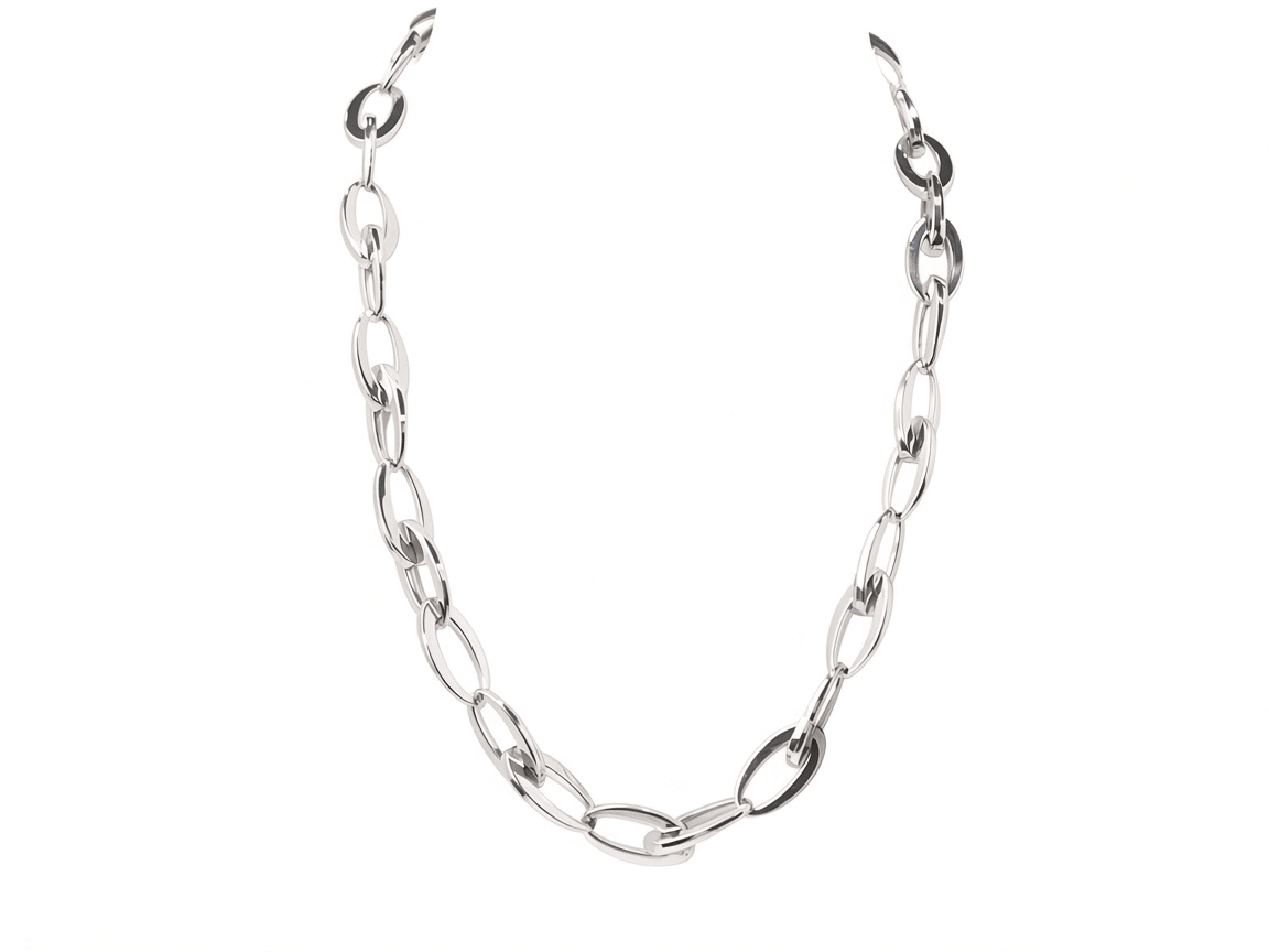 Collier L'Aurore en or blanc 18 carats avec une chaîne à larges maillons ovales polis de 43,5 cm de long