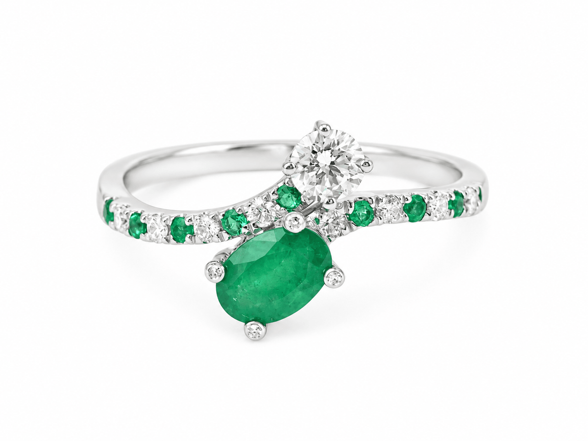 Bague Mauboussin Duo d’Espérance Or Blanc Émeraude Diamants