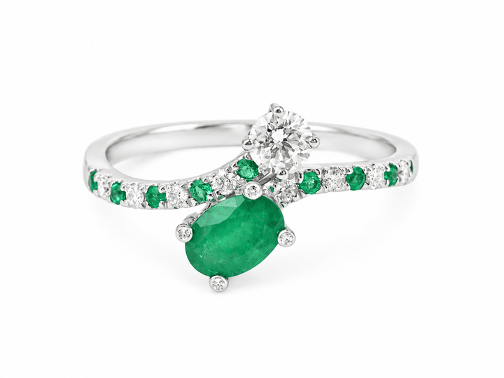 Bague Mauboussin Duo d’Espérance Or Blanc Émeraude Diamants