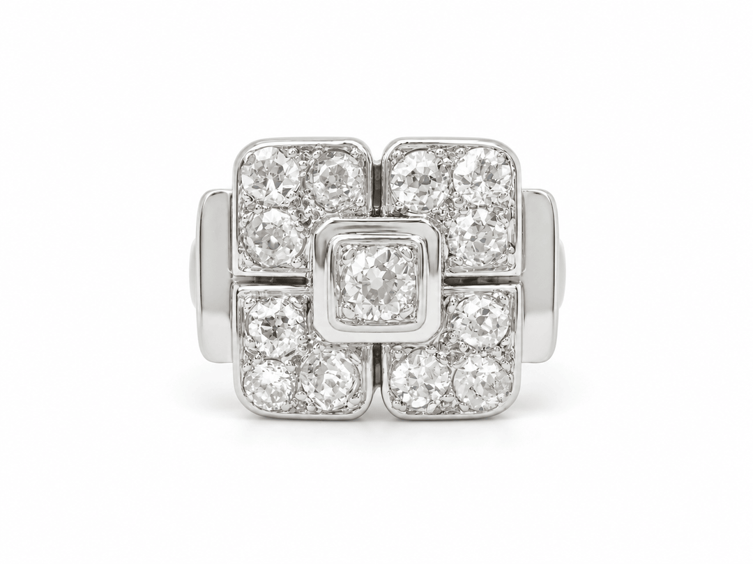 Bague Art Déco en Or Blanc 18 Carats &amp; Diamants Taille Ancienne – Environ 1,20 ct