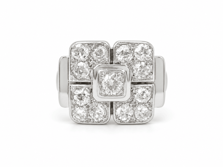 Bague Art Déco en Or Blanc 18 Carats &amp; Diamants Taille Ancienne – Environ 1,20 ct