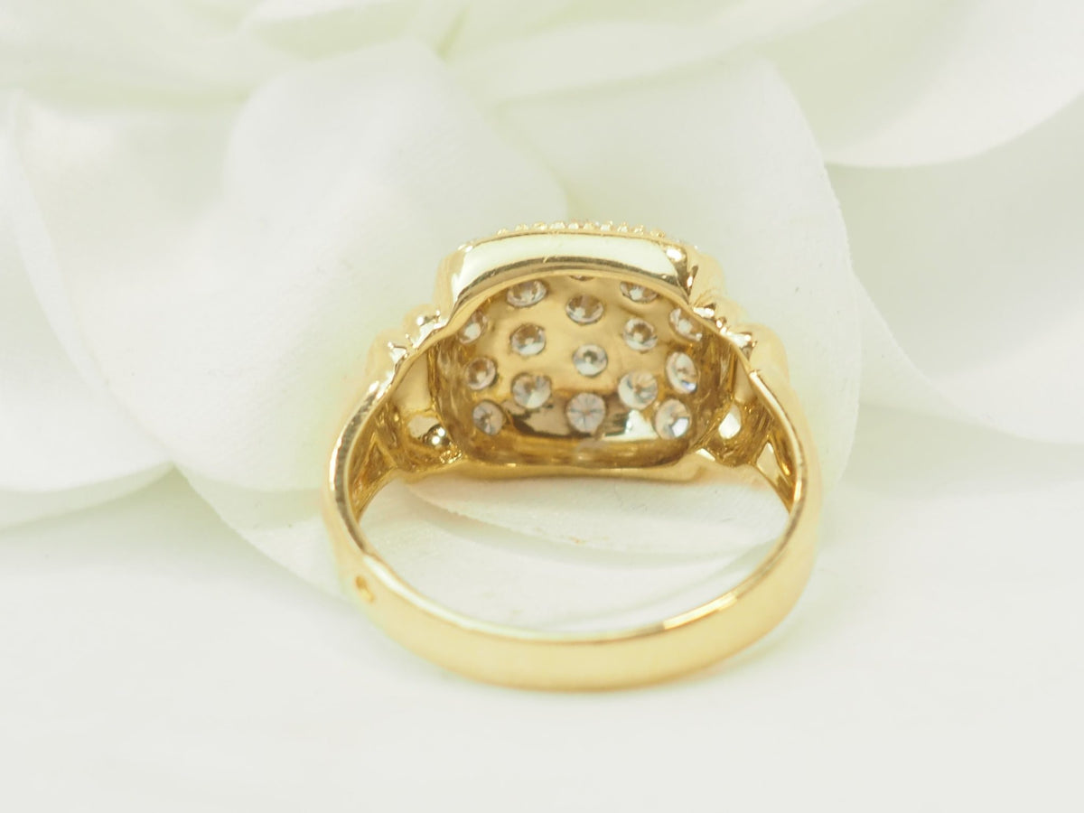 Bague vintage L'Aurore en or jaune 18 carats avec pavage de diamants taille brillant de 0,90ct