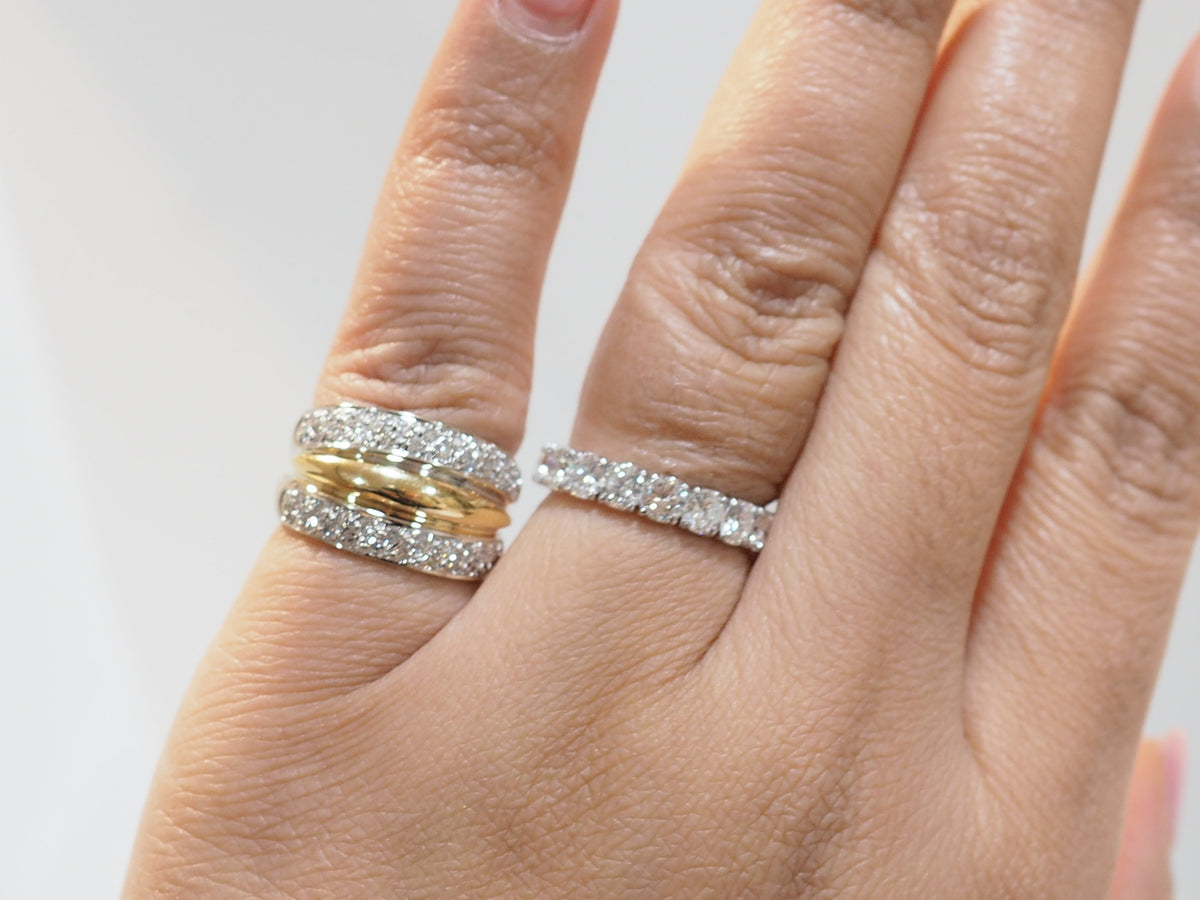 Bague triple joncs en or bicolore et diamants