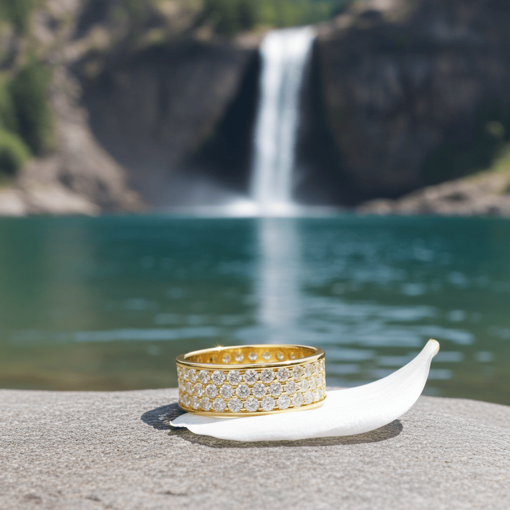 Bague alliance pavée diamants en or jaune