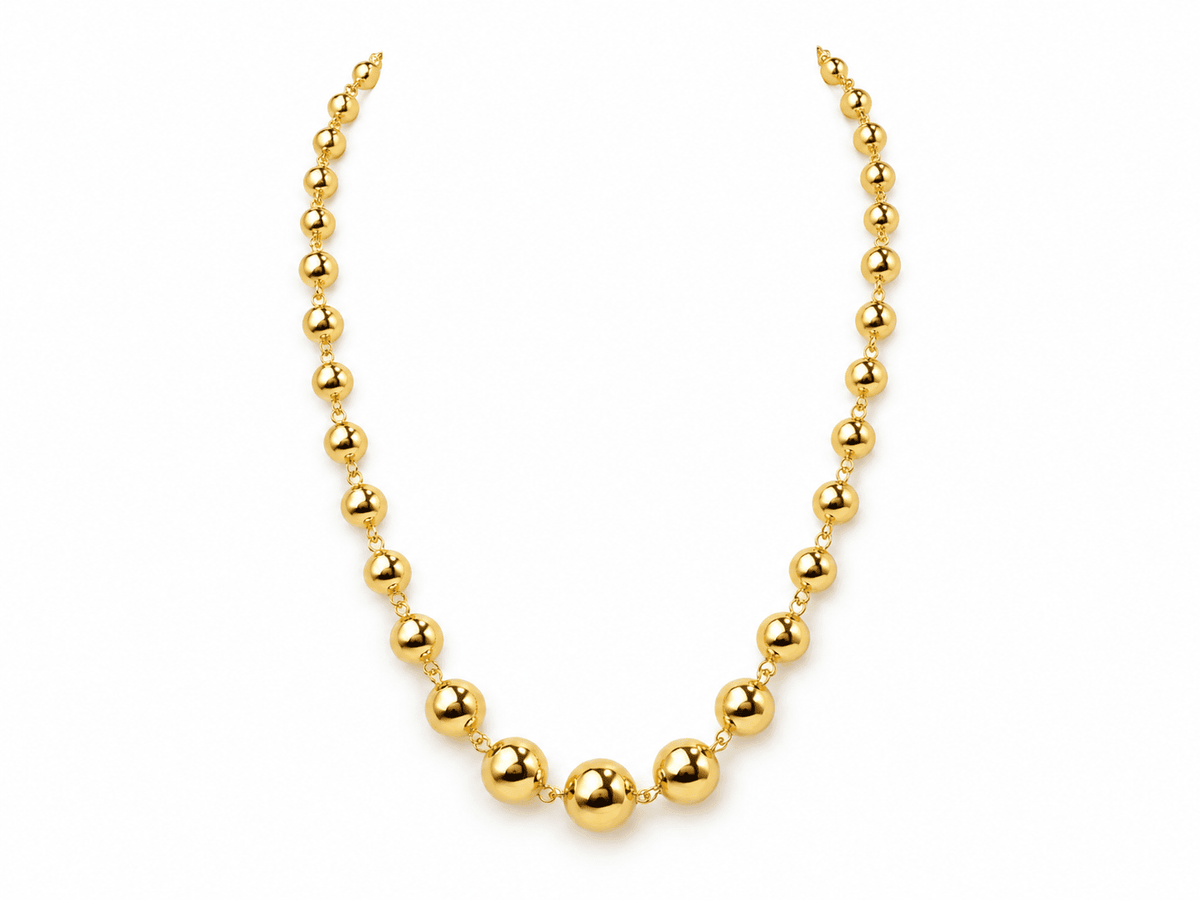 Collier marseillais vintage L'Aurore en or jaune 18 carats avec boules en chute de 4 à 10 mm