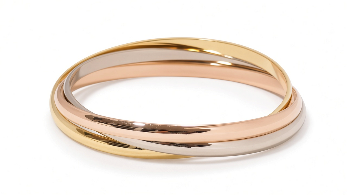 Bracelet Cartier Trinity L'Aurore demi-jonc en or jaune, rose et blanc 18 carats vintage 2001