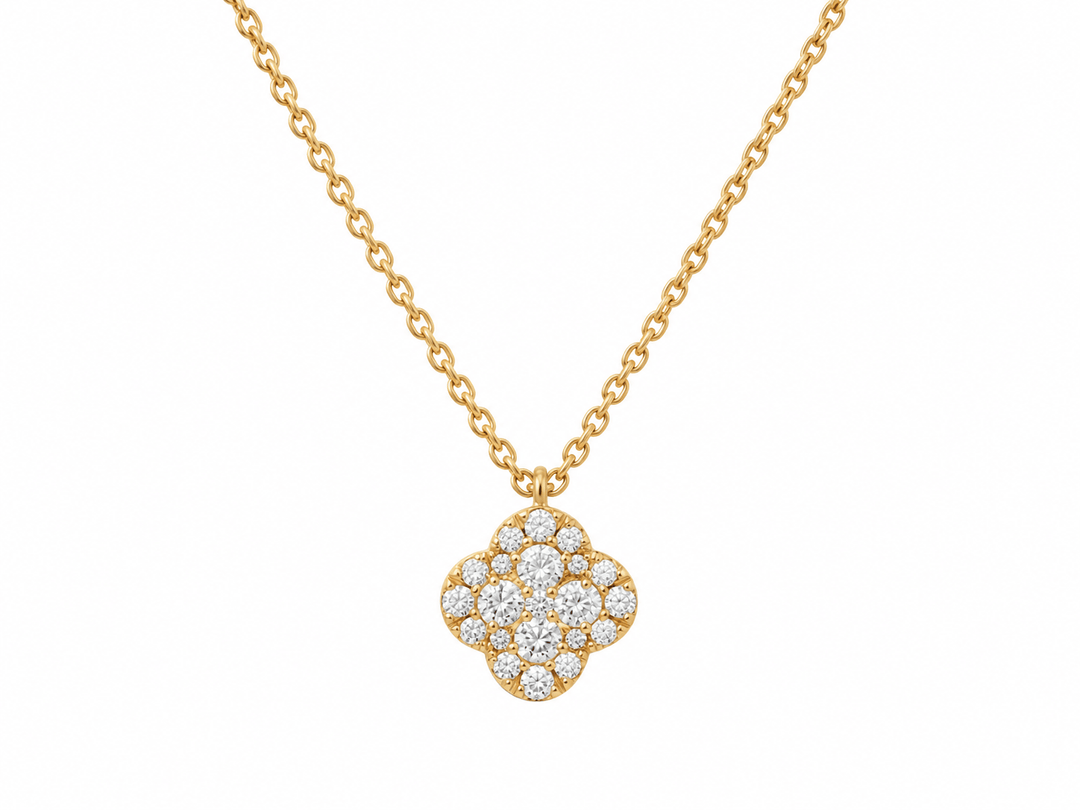 Collier trèfle en or rose et diamants