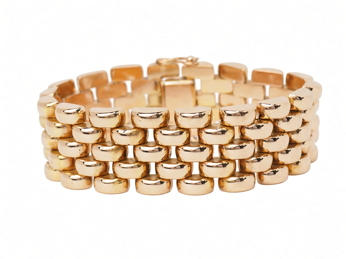 Bracelet vintage L'Aurore en or rose 18 carats avec maille grain de riz large et fermoir à cliquet sécurisé
