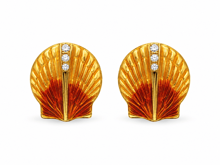 Boucles d’oreilles vintage coquillage émaillé or 18K et diamants