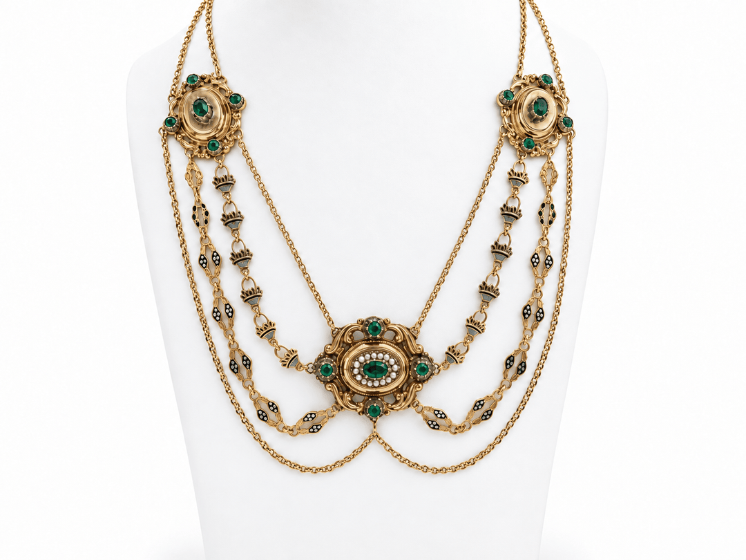 Collier Esclave émaillé en Or, pierres et perles
