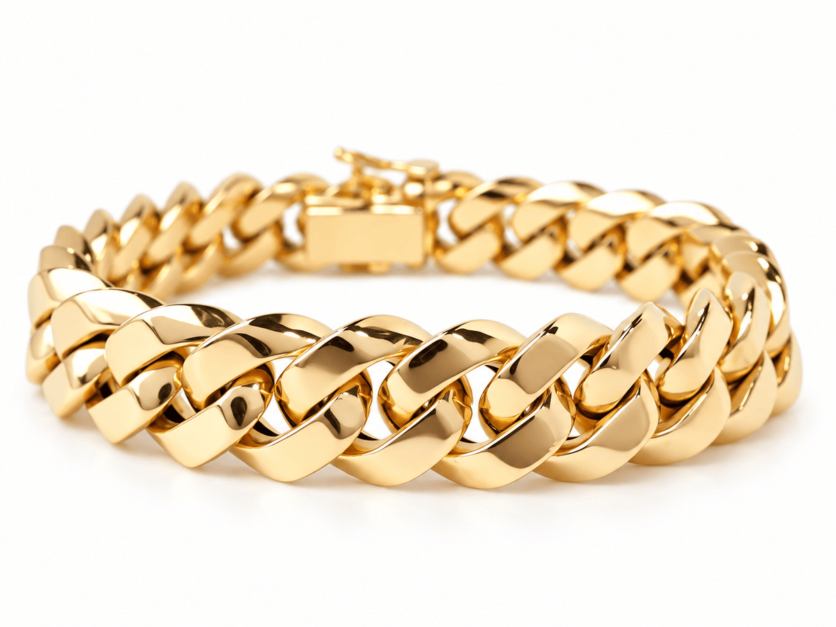 Bracelet vintage L'Aurore en or rose 18 carats à large maille gourmette avec fermoir à cliquet sécurisé