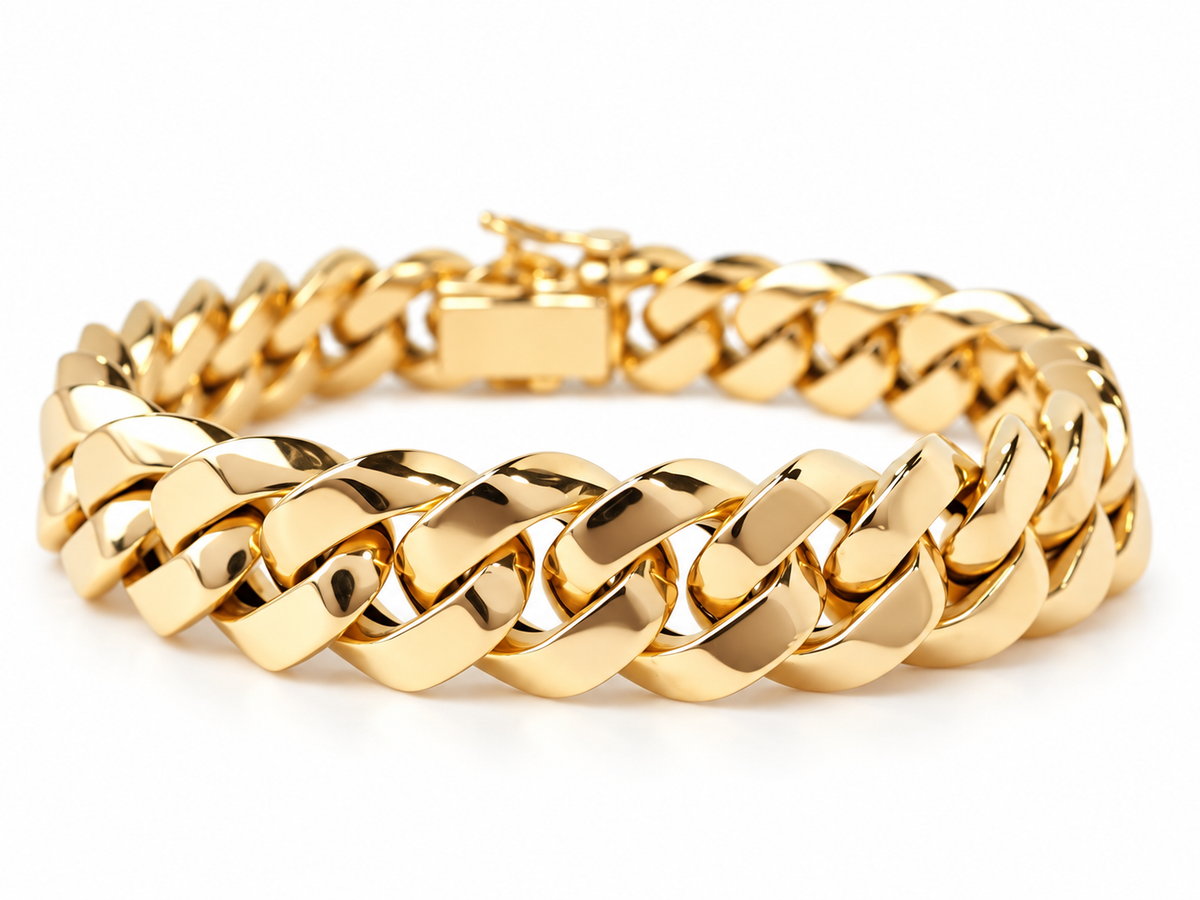 Bracelet vintage L'Aurore en or rose 18 carats à large maille gourmette avec fermoir à cliquet sécurisé
