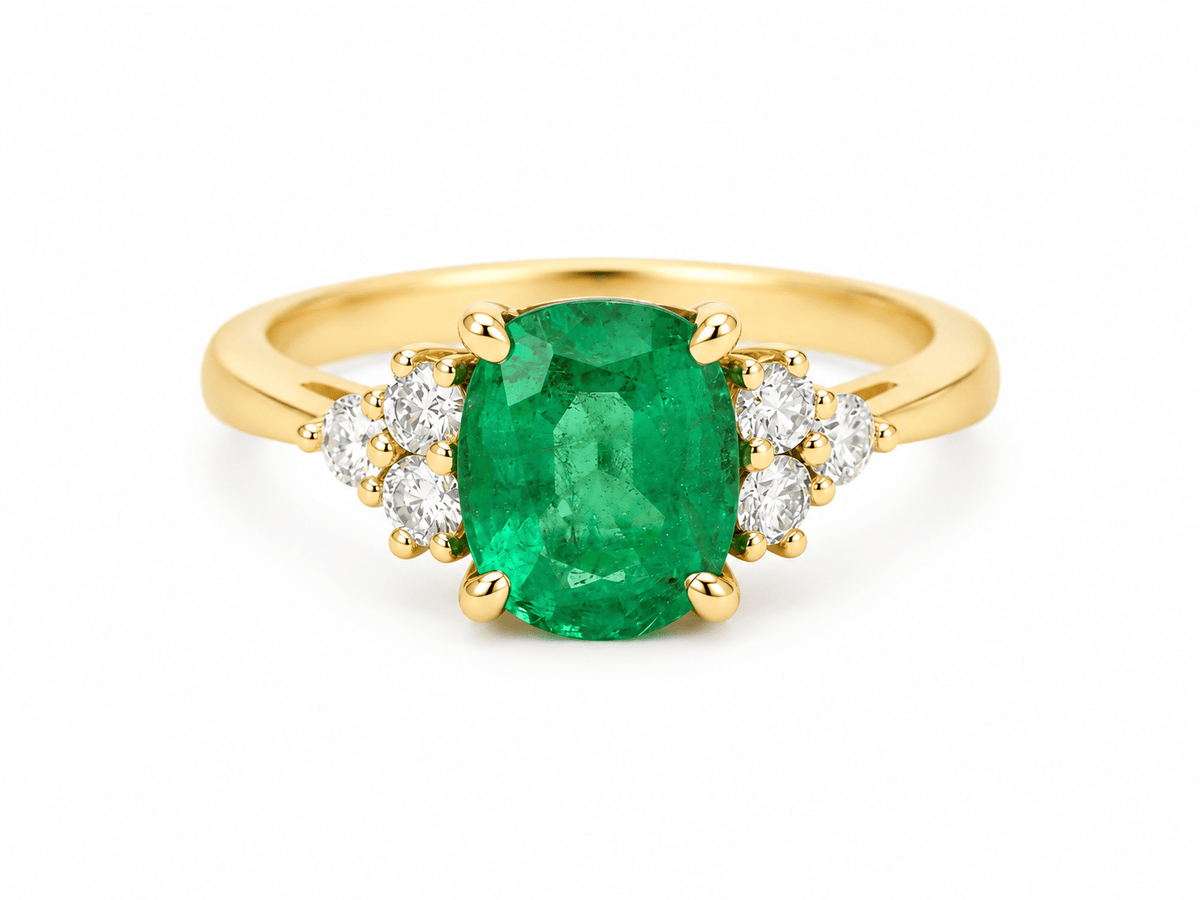 Bague Émeraude 2cts Diamants Or Jaune 18kt