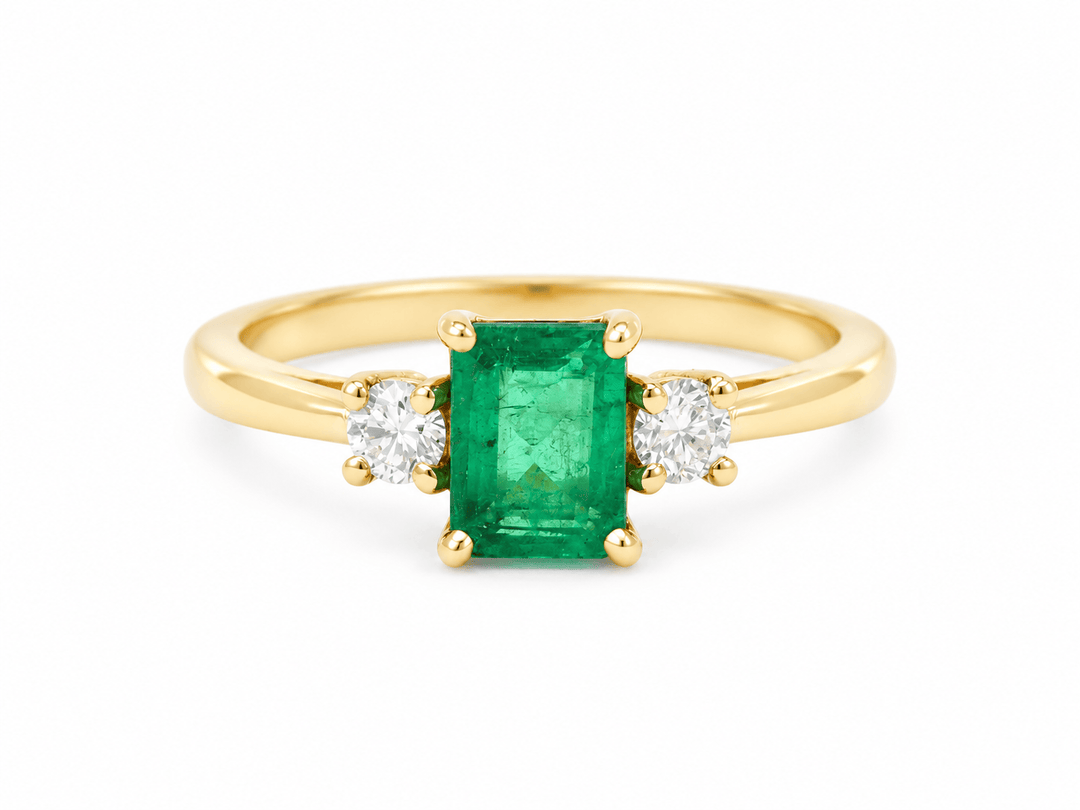 Bague Émeraude 0,85ct Diamants Or Jaune 18kt