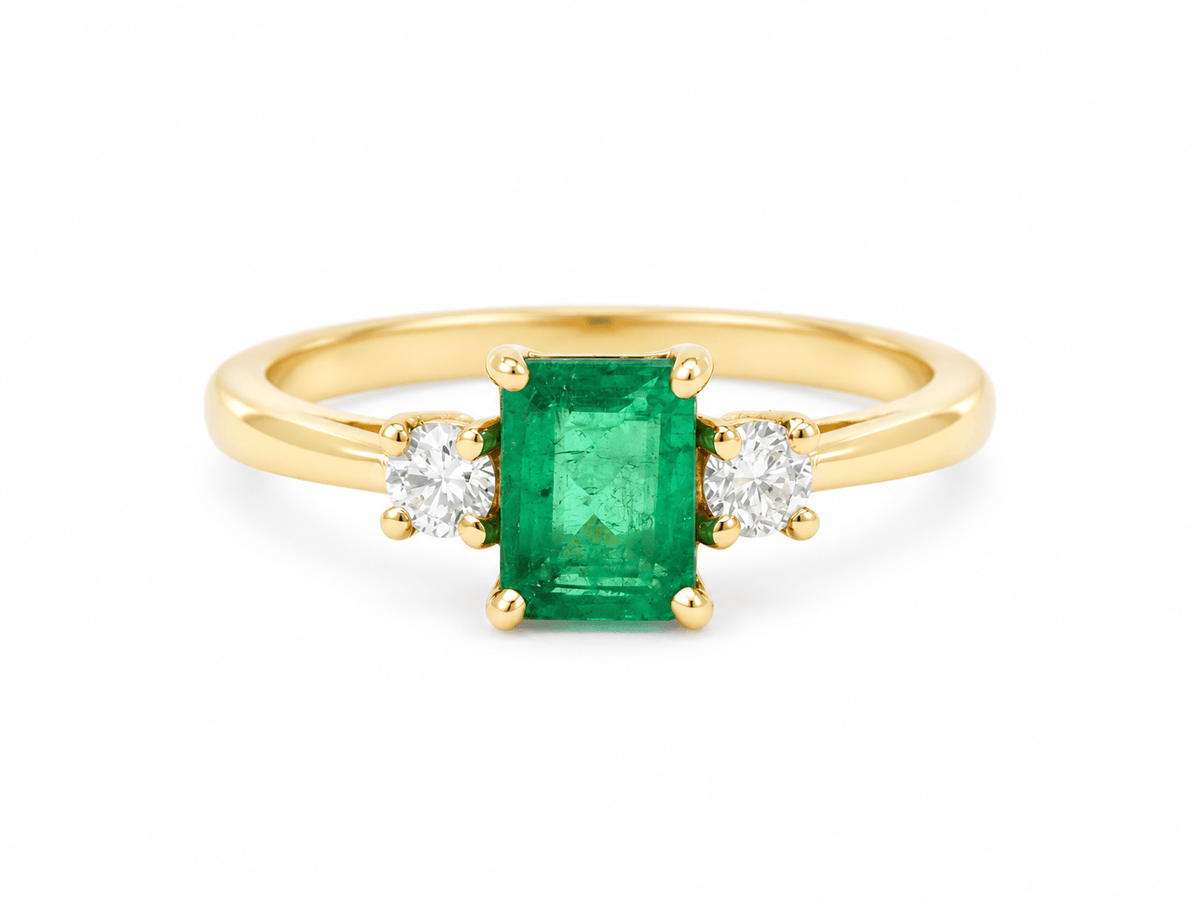 Bague Émeraude 0,85ct Diamants Or Jaune 18kt