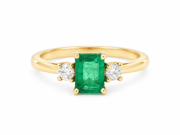 Bague Émeraude 0,85ct Diamants Or Jaune 18kt