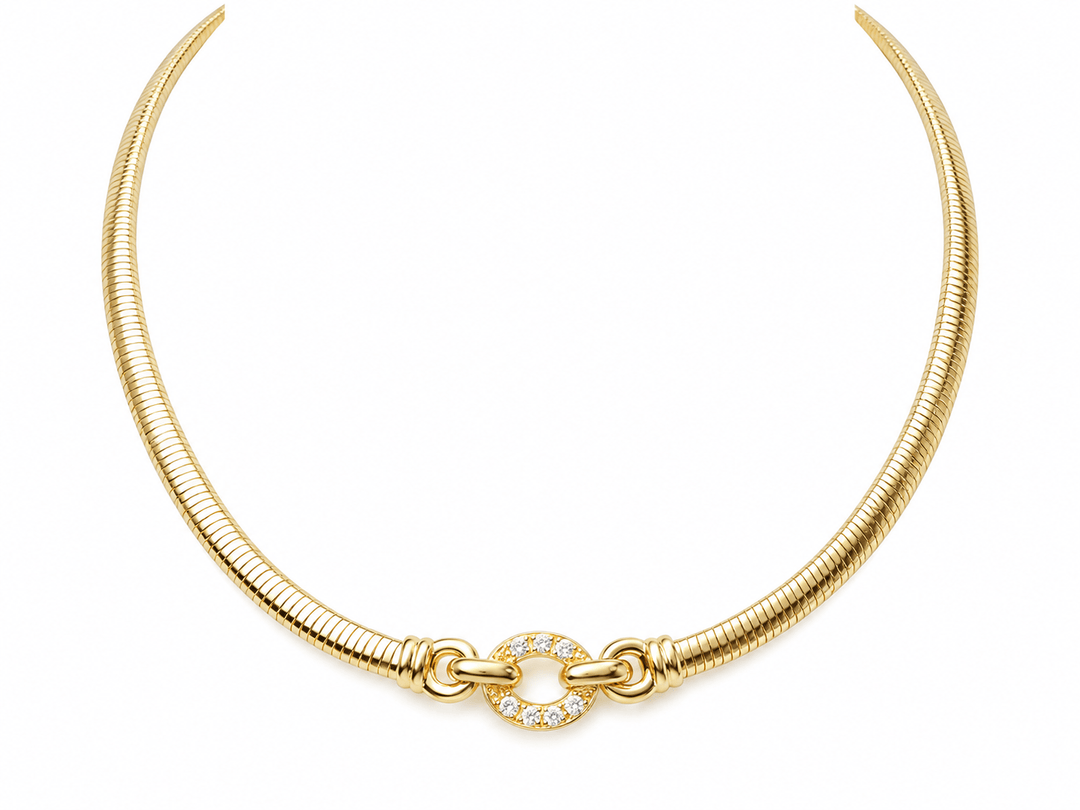 Collier Tubogas ras-de-cou en or jaune 18 carats et diamants