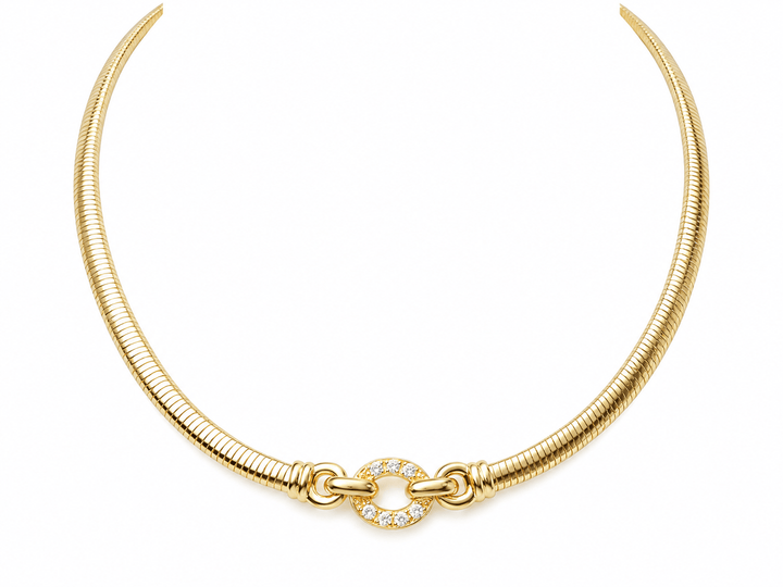 Collier Tubogas ras-de-cou en or jaune 18 carats et diamants