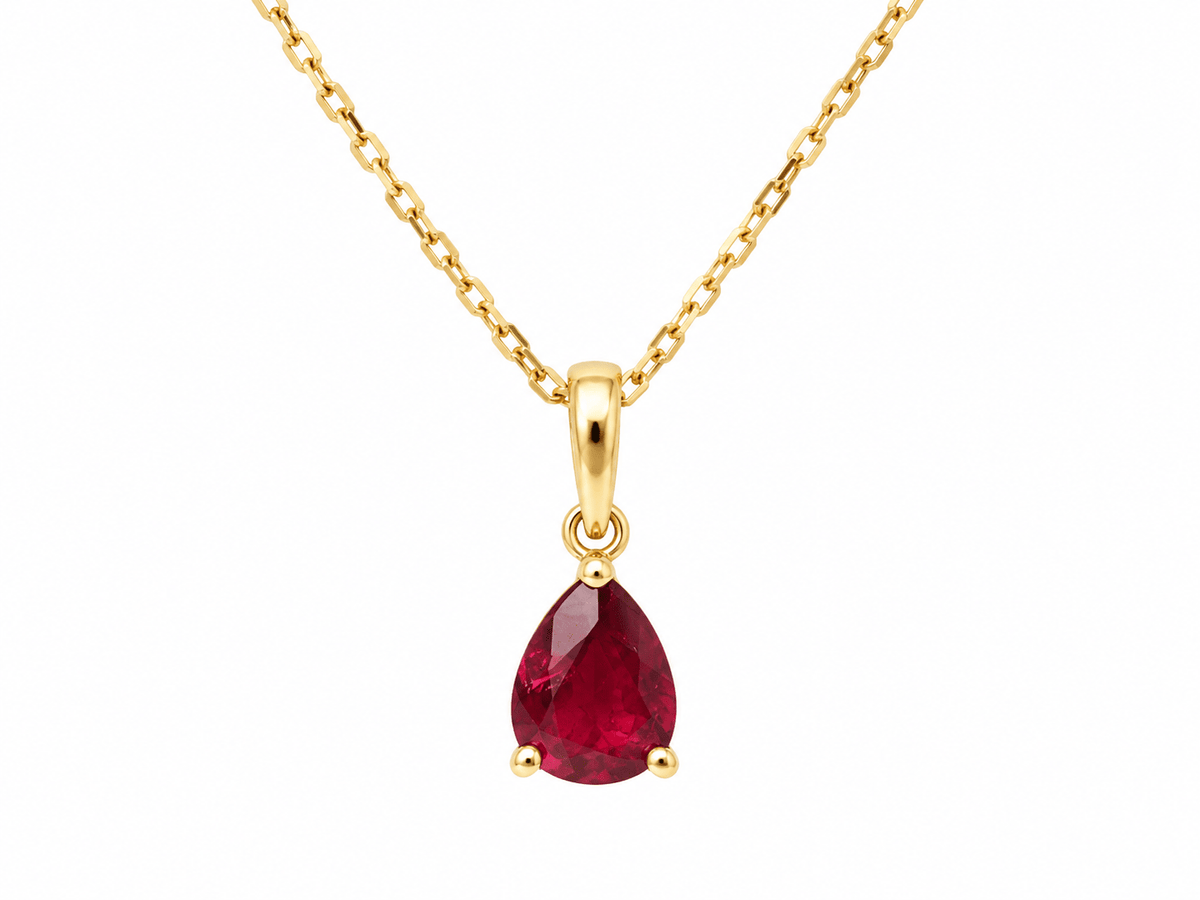 Pendentif rubis naturel taille poire 1,76 carat en or jaune