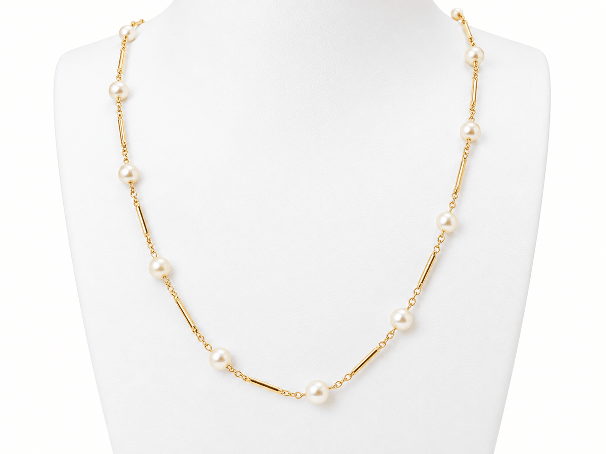 Collier en or jaune à perles – Boules alternées par des barres