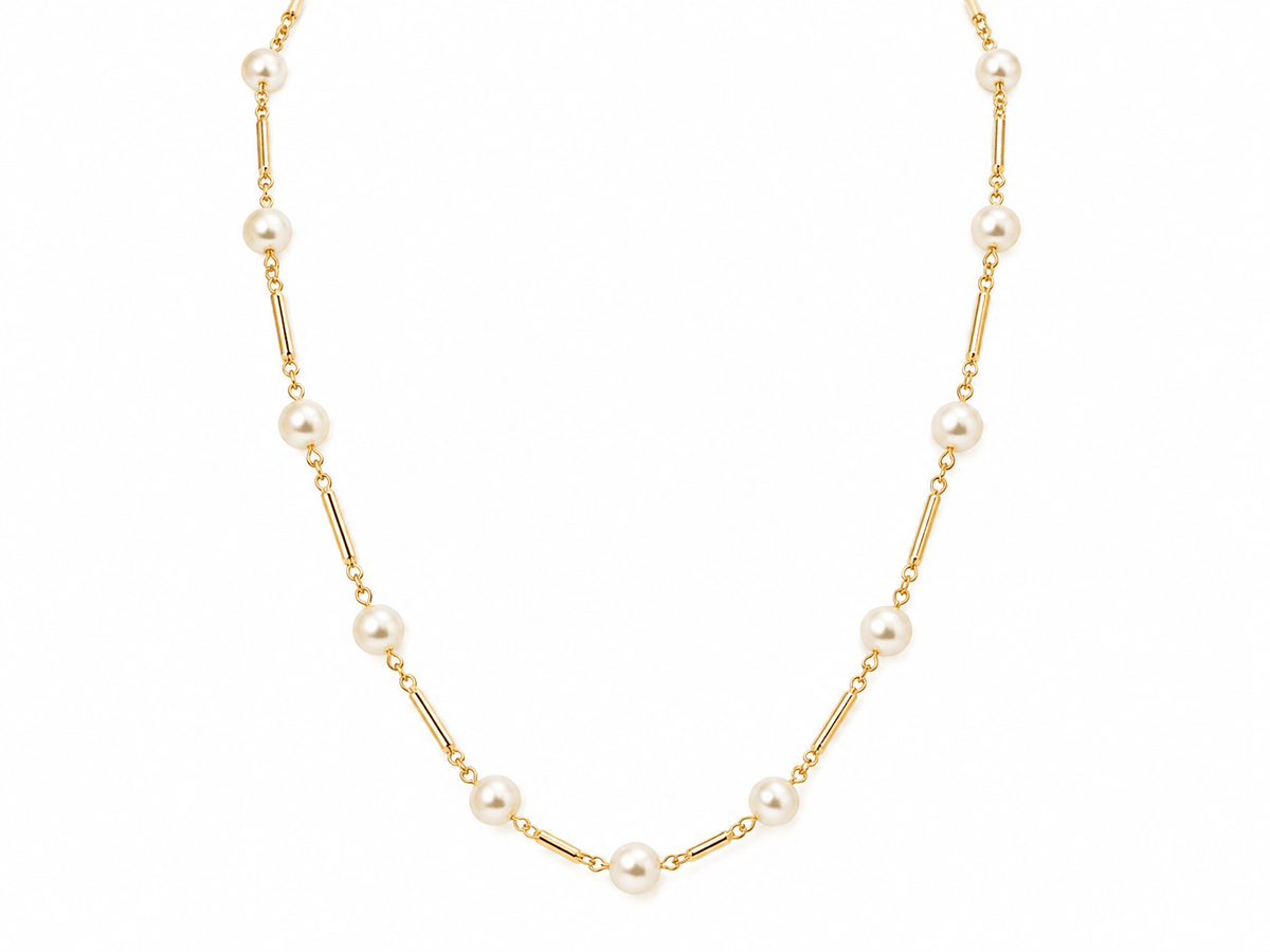 Collier en or jaune à perles – Boules alternées par des barres