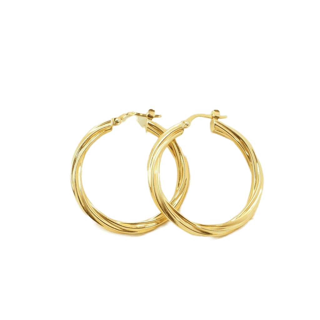 Créoles L'Aurore torsadées en or jaune 18 carats, diamètre 30 mm avec finition polie brillante