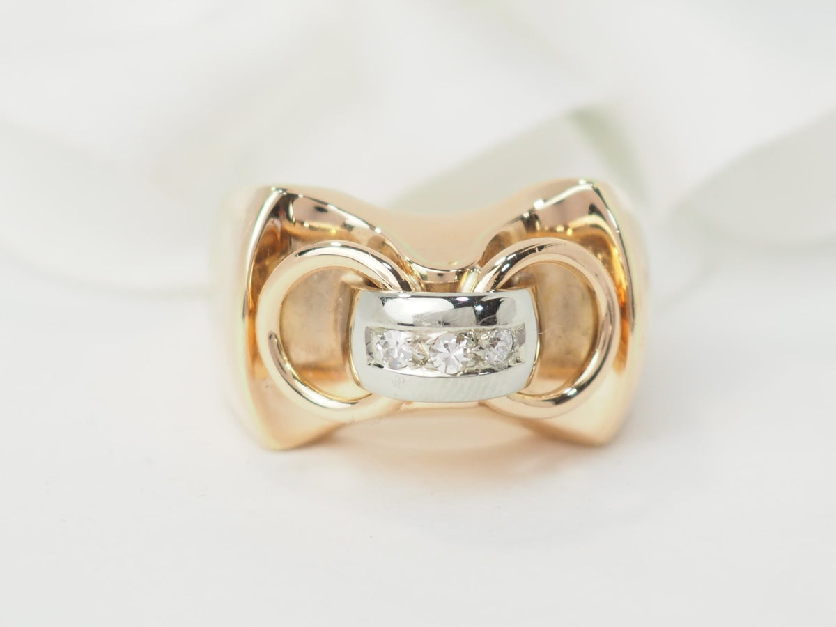 Bague Tank L'Aurore des années 40 en or jaune et blanc 18 carats sertie d'une ligne de diamants