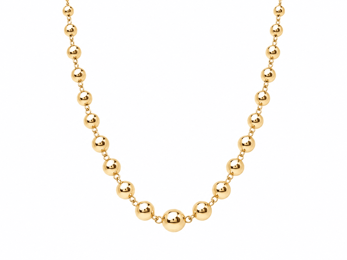 Collier marseillais vintage L'Aurore en or jaune 18 carats avec boules graduées de 2 à 7 mm