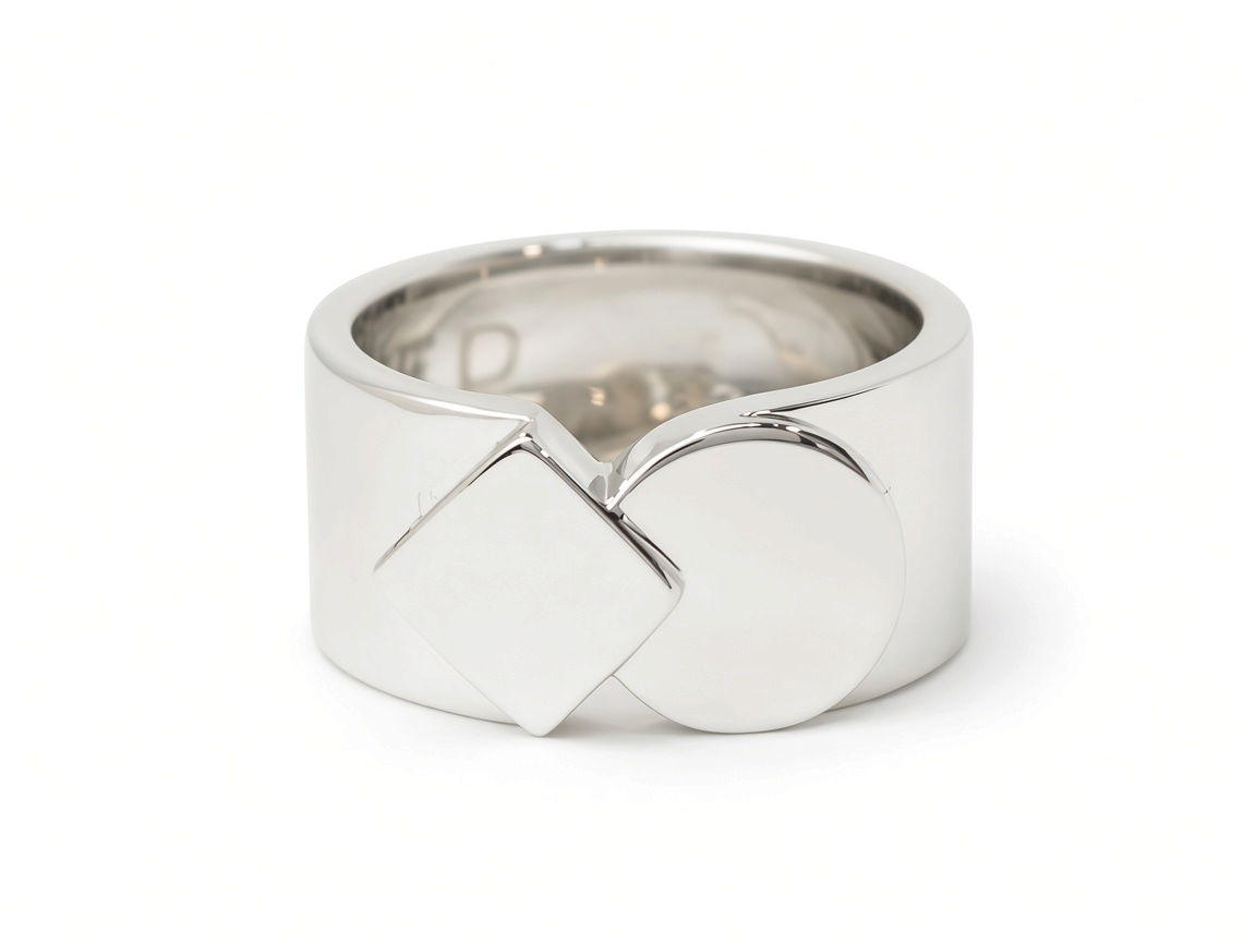 Bague L'Aurore Fred Fredkiss en or blanc 18 carats avec motif géométrique carré et cercle entrelacés