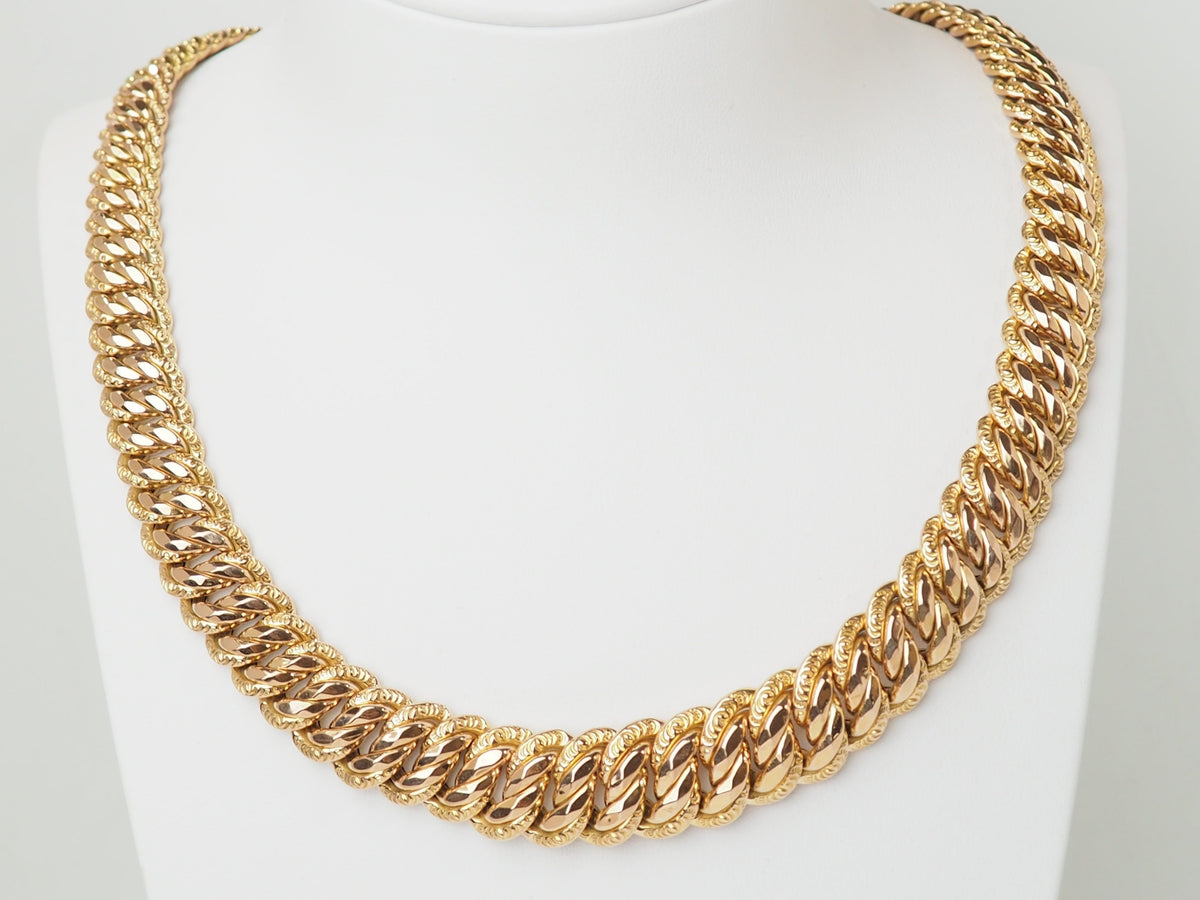 Collier maille américaine or rose 18k vue portée